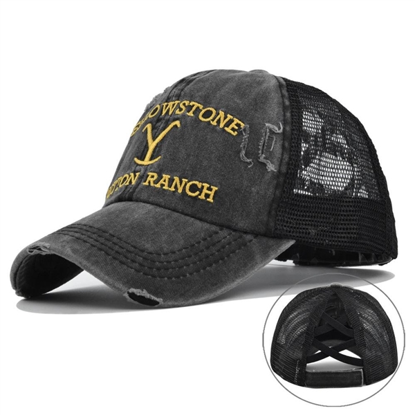 Yellowstone Dutton Ranch Y logo Distressed Trucker Hat Cap Yellowstone TV Show