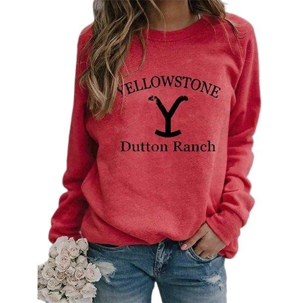 Women's Yellowstone Dutton Ranch Printed Round Neck Long Sleeve Pullover T-shirt