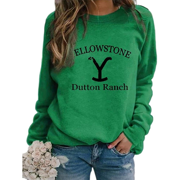 Women's Yellowstone Dutton Ranch Printed Round Neck Long Sleeve Pullover T-shirt