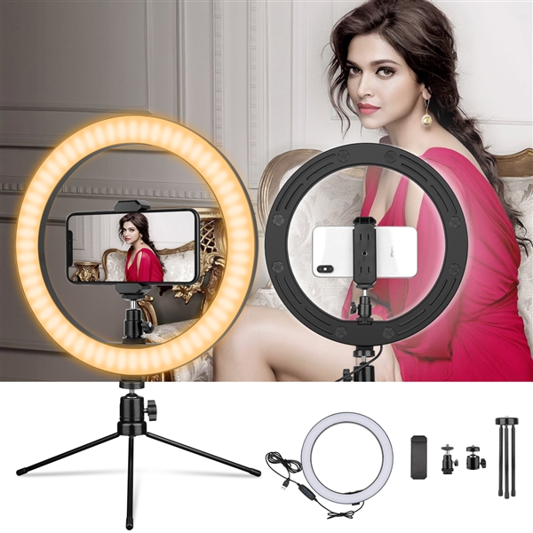 AIXPI 10 Inch Desk Ring Light with Tripod Stand & Phone Holder for YouTube Video, Streaming, Makeup, Selfie Photography Compatible with iPhone Android