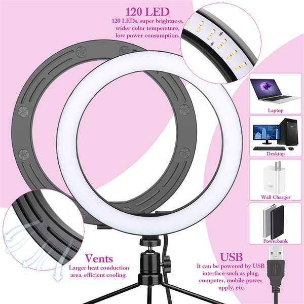 AIXPI 10 Inch Desktop Ring Light with Tripod Stand & Phone Holder for YouTube Video, Streaming, Makeup, Selfie Photography Compatible with iPhone Android