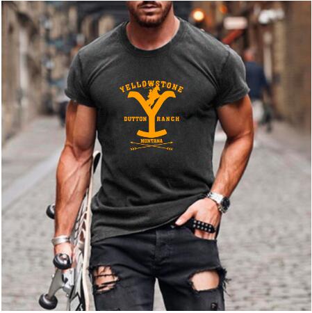 YELLOWSTONE Letter Print Men's Slim T-shirt