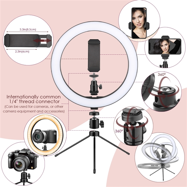 10 Inch Ring Light with Tripod Stand & Phone Holder, Bluetooth 3.0