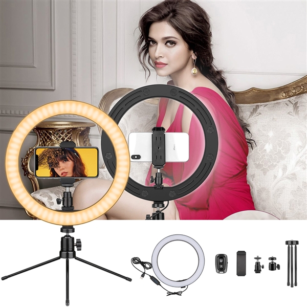 10 Inch Ring Light with Tripod Stand & Phone Holder, Bluetooth 3.0