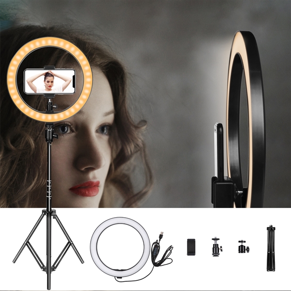 Dimmable Desk Make up Ring Light for Photography Shooting with 3 Light Modes & 10 Brightness Level AOBISI LED Ring Light 10 with Tripod Stand & Phone Holder for Live Streaming & YouTube Video 