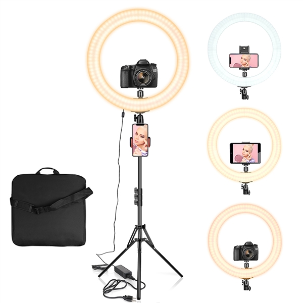 18 Inch Dimmable Ring Light with Tripod Stand, 3 Light Modes with Carry Bag for Camera Photography, Selfie, Video