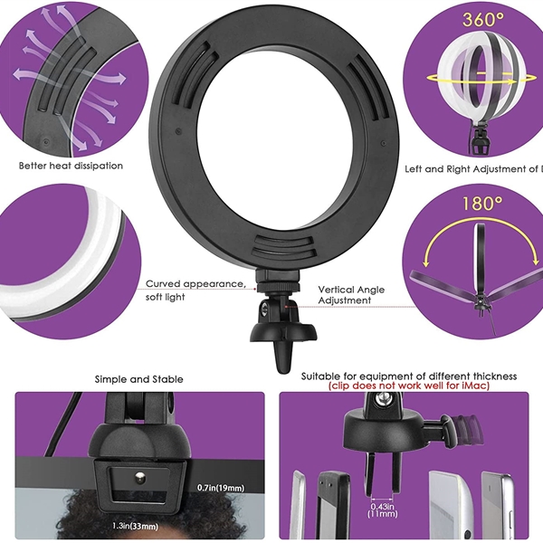 6 Inch Ring Light for Laptop with Stand & Clip on, Video Conference Lighting, Zoom Lighting for Computer, Laptop Webcam Light