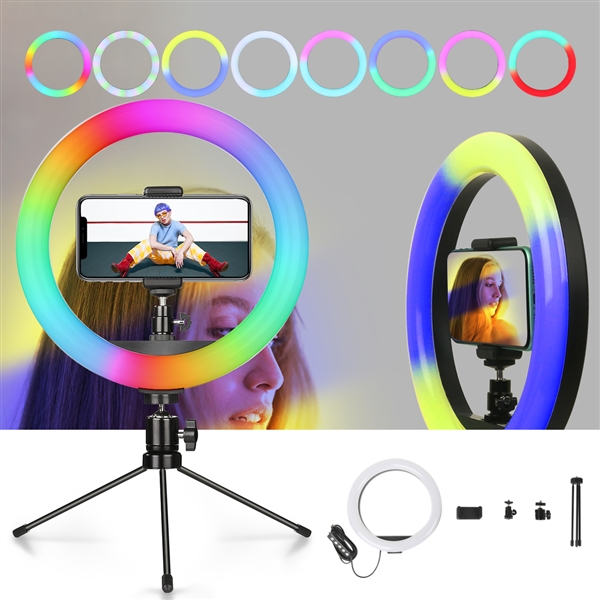 10 Inch 6 Stable Dazzle RGB Ring Lights with Tripod Stand & Cell Phone Holder