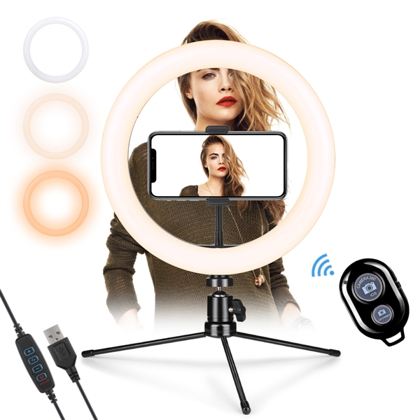 10 Inch Ring Light with Stand and Phone Holder, 3 Color Modes & 10 Dimmable Brightness