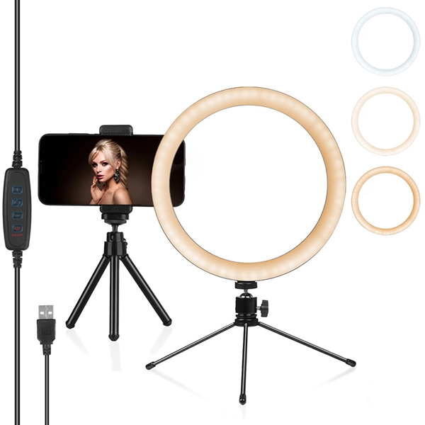 10 Inch Ring Light with Tripod Stand & Phone Holder for Live Streaming & YouTube Video, Dimmable Desktop