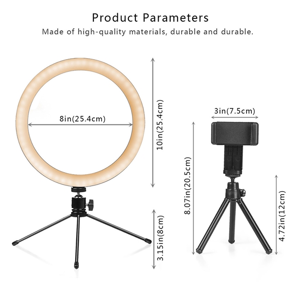 10 Inch Ring Light with Tripod Stand & Phone Holder for Live Streaming & YouTube Video, Dimmable Desktop