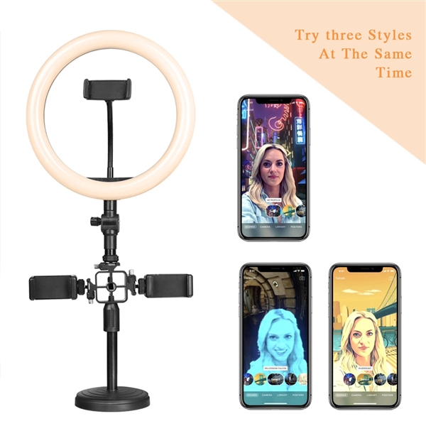 10 Inch Desktop Color Dimming Ring Light with Dual Mobile Clip