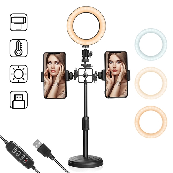 6.3 Inch Desktop LED Ring Light with Dual Phone Holder & Tripod Stand