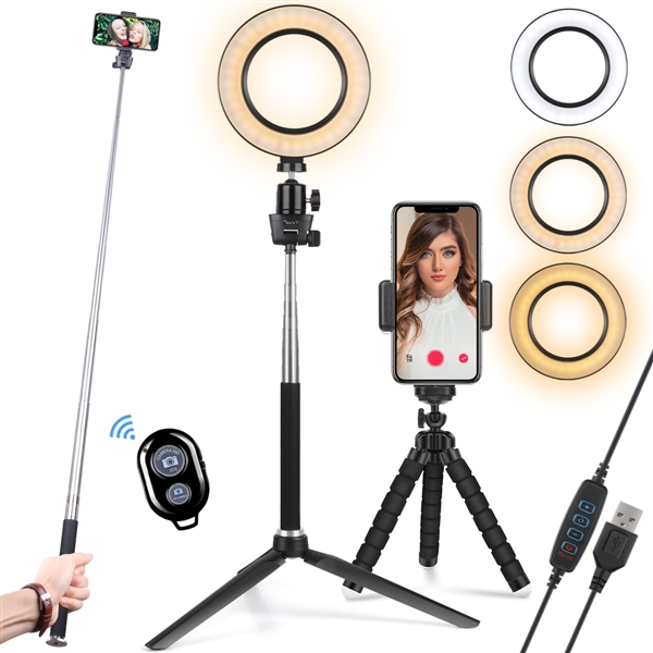 6 Inch Selfie Ring Light with Tripod Stand & Phone Holder & Selfie Stick for Live Stream/Photography/Makeup
