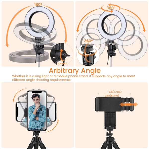 6 Inch Selfie Ring Light with Tripod Stand & Phone Holder & Selfie Stick for Live Stream/Photography/Makeup