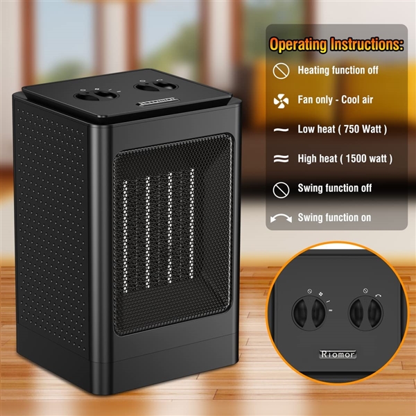 1500W Portable Heater, 60°Oscillating Electric Heater for Bedroom Office Indoor Use-Space Heater