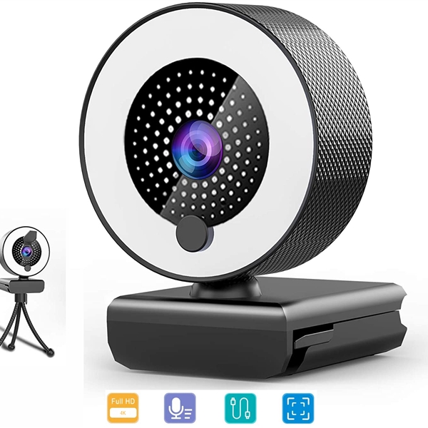 4K Webcam with Microphone and Ring Light for Streaming