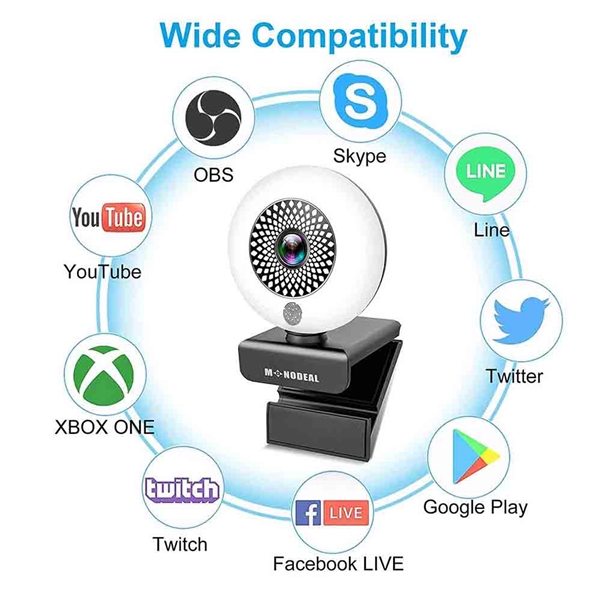 2K Ultra HD Web Camera with Microphone with Ring Light for Streaming Gaming, Zoom