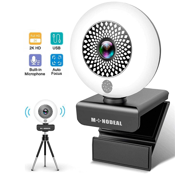 2k Webcam with Microphone, Ring Light & Tripod for Computers, Skype, YouTube, Zoom, Conference and Video Calling