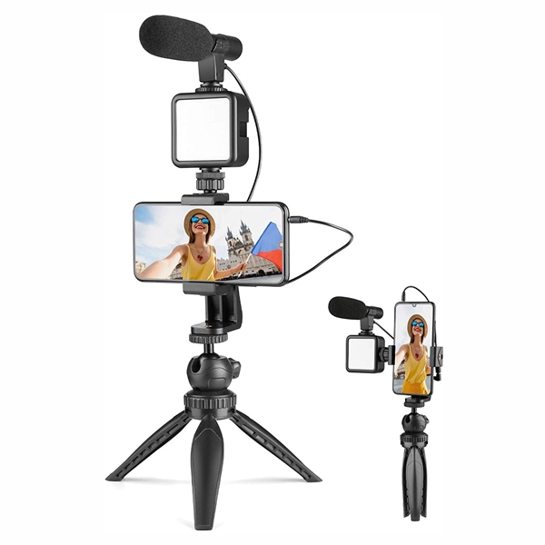 W49S Smartphone Camera Video Microphone Kit with LED Light, Phone Holder, Tripod Compatible with iPhone, Android for Vlogging, YouTube, TikTok, Photography