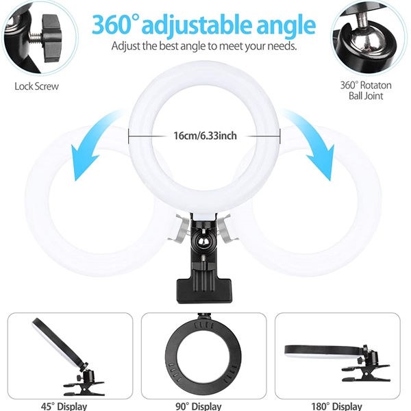 6 Inch LED Ring Light with Clamp Mount for Desk, Laptop and Webcam