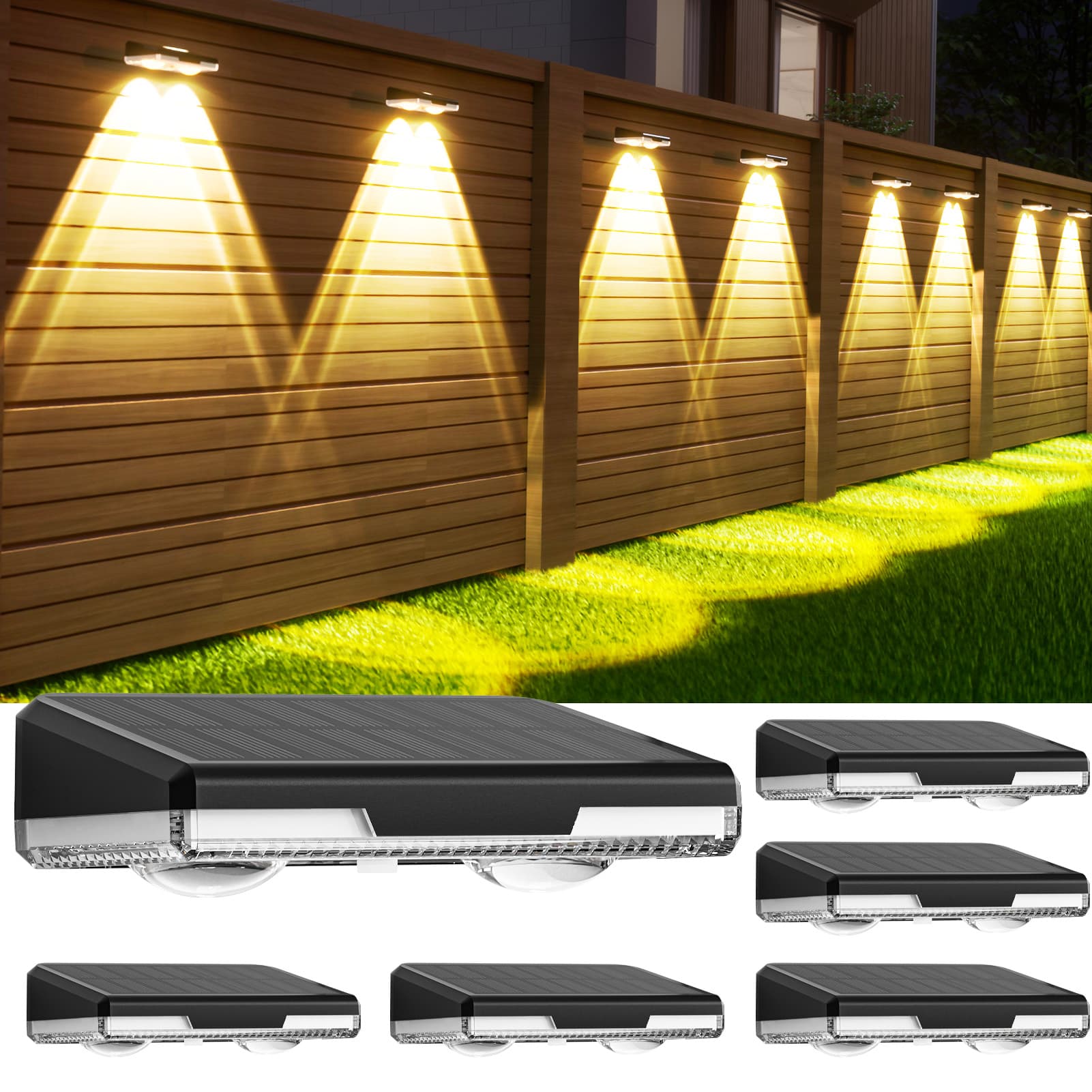 AIXPI HSG-1836 Solar Fence Lights 6 Pack, 3 Modes Outdoor Bulb Waterproof Led IP65, Solar Outdoor Lights for Backyard/Railing/Step/Wall/Patio/Yard