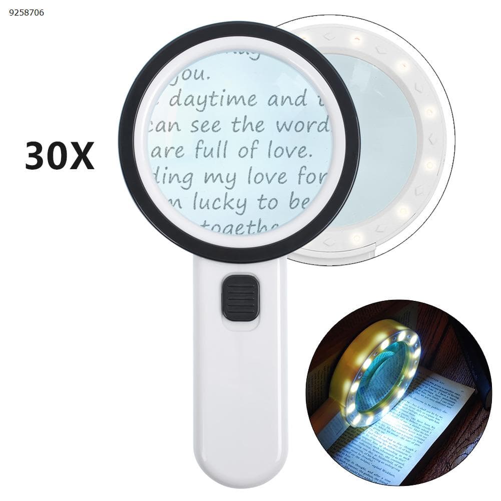 30X Magnifier illuminated magnifier lamp magnifying loupe with 12 LED lights handheld LED magnifier jewelry loupe reading